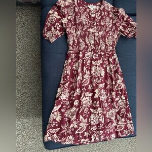 Fat Face Burgundy Floral Long Sleeve Dress